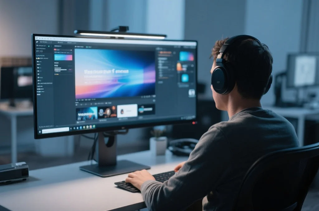 用户在桌面电脑上享受富联的沉浸式娱乐体验